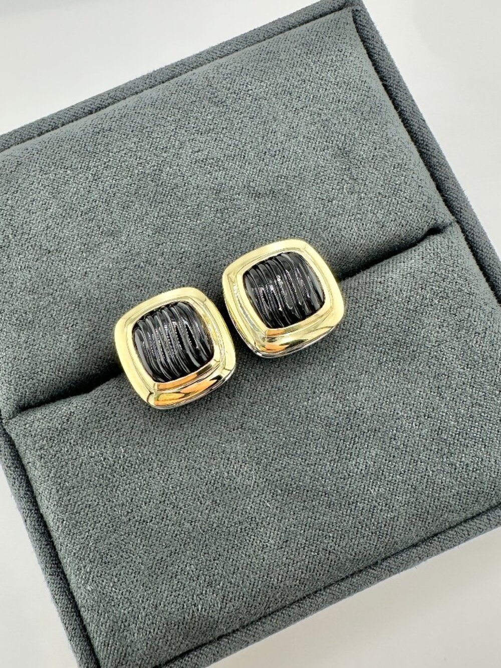 David Yurman Albion Cufflinks w/ Carved Black Onyx & 18K Yellow Gold - RARE